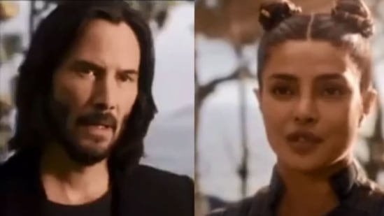 Priyanka Chopra and Keanu Reeves in a scene from The Matrix Resurrections.