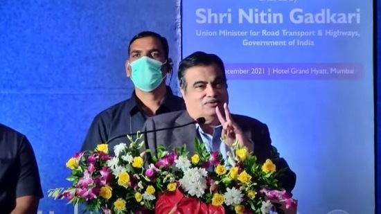 Union minister Nitin Gadkari addressing the National Conference on 'Investment Opportunities - Highway, Transport And Logistics' on Friday.