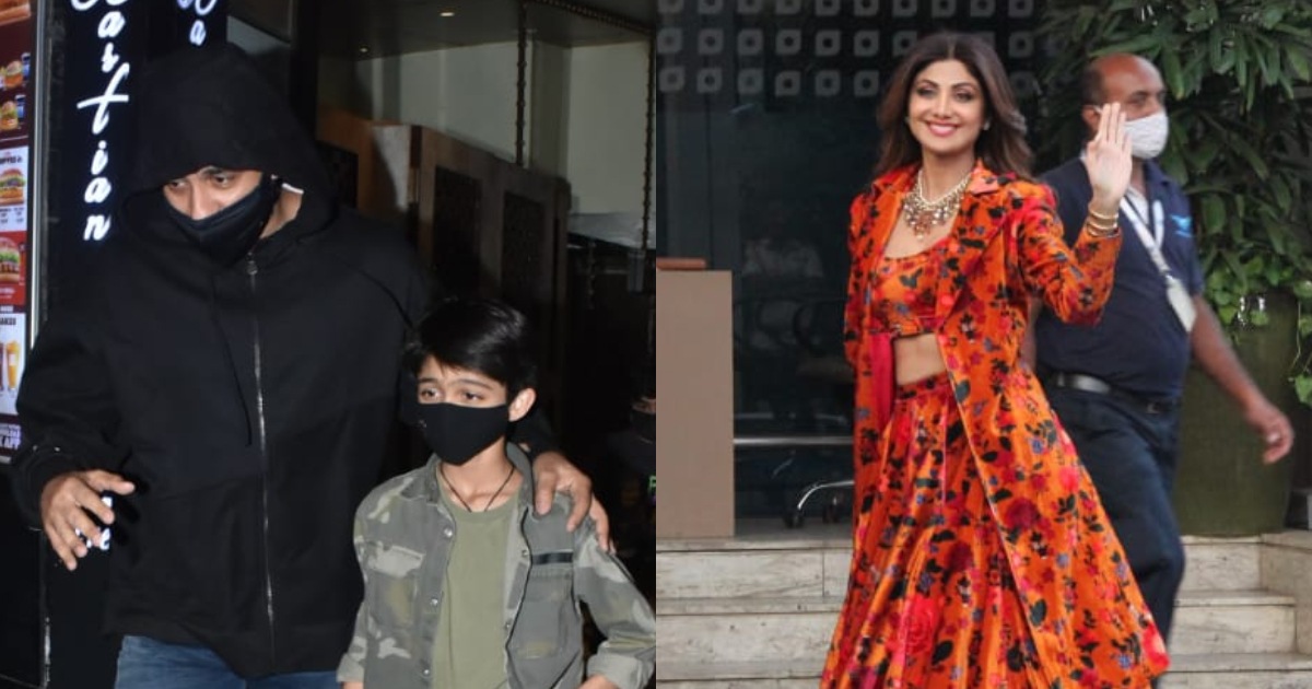 (L) Raj Kundra and his Viaan Raj Kundra spotted together; (R) Shilpa Shetty photographed at the airport. (Varinder Chawla) (L) Raj Kundra and his Viaan Raj Kundra spotted together; (R) Shilpa Shetty photographed at the airport. (Varinder Chawla)