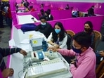 Polling officials, presiding officers checking EVM machines on the eve of the Kolkata Municipal Corporation (KMC) election on Saturday. Polling officials, presiding officers checking EVM machines on the eve of the Kolkata Municipal Corporation (KMC) election on Saturday. 