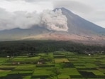 A drone view shows smoke and ash rising from side of Semeru volcano, in Lumajang, East Java, Indonesia.