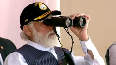 PM Modi witnesses the Sail Parade and FlyPast ceremony as part of the Goa Liberation Day celebrations, in Panaji on December 19. (ANI)