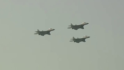 Fighter jets showing their skills during the Sail Parade and FlyPast ceremony as part of the Goa Liberation Day celebrations. (ANI)