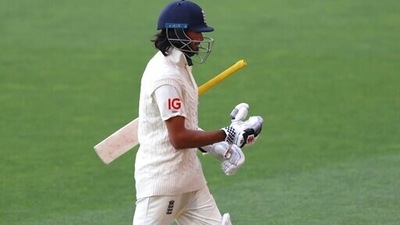 England's Haseeb Hameed leaves the field after he was caught out by Australia during the fourth day of their Ashes cricket test match in Adelaide, Australia, Sunday, Dec. 19, 2021. (AP Photo/James Elsby) (AP)