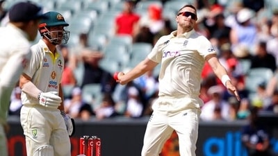 England's Ollie Robinson bowls spin to Australia during Day 4 of the 2nd Ashes Test in Adelaide.&nbsp; (AP)