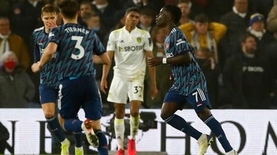 Arsenal's Bukayo Saka celebrates after scoring&nbsp; (Action Images via Reuters)