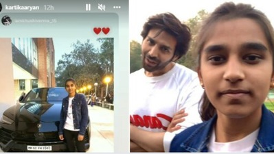 Kartik Aaryan posts photo of his fan posing in front of his Lamborghini. (Instagram)