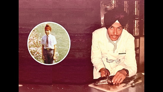 Preparing his first fish fillet; (inset) during a school picnic at Bara Imambara when he was in HAL School, Lucknow Preparing his first fish fillet; (inset) during a school picnic at Bara Imambara when he was in HAL School, Lucknow