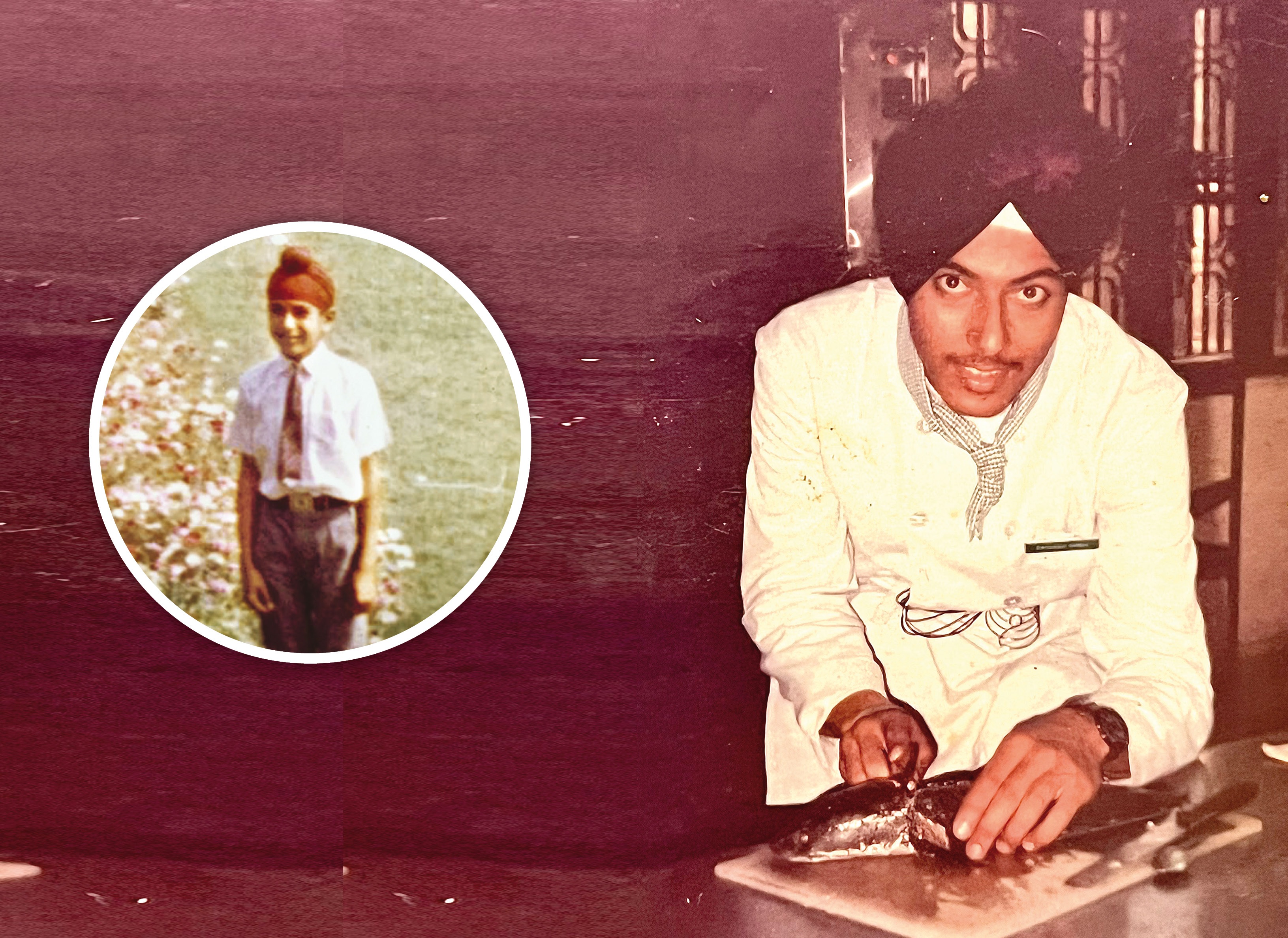 Preparing his first fish fillet; (inset) during a school picnic at Bara Imambara when he was in HAL School, Lucknow Preparing his first fish fillet; (inset) during a school picnic at Bara Imambara when he was in HAL School, Lucknow