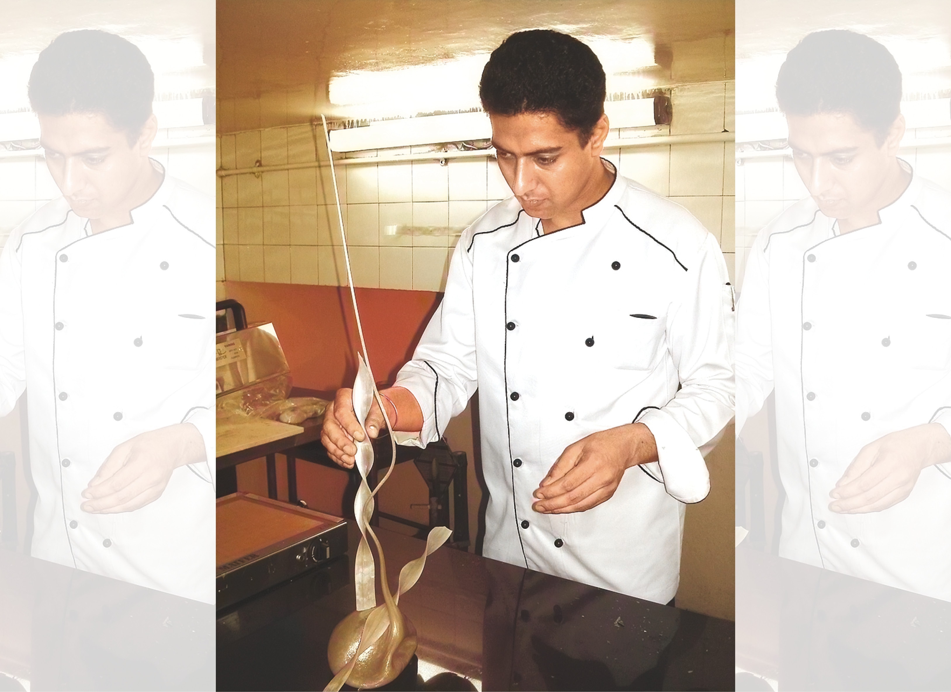 Working at his favourite kitchen corner, the pastry section at The Claridges, Delhi Working at his favourite kitchen corner, the pastry section at The Claridges, Delhi