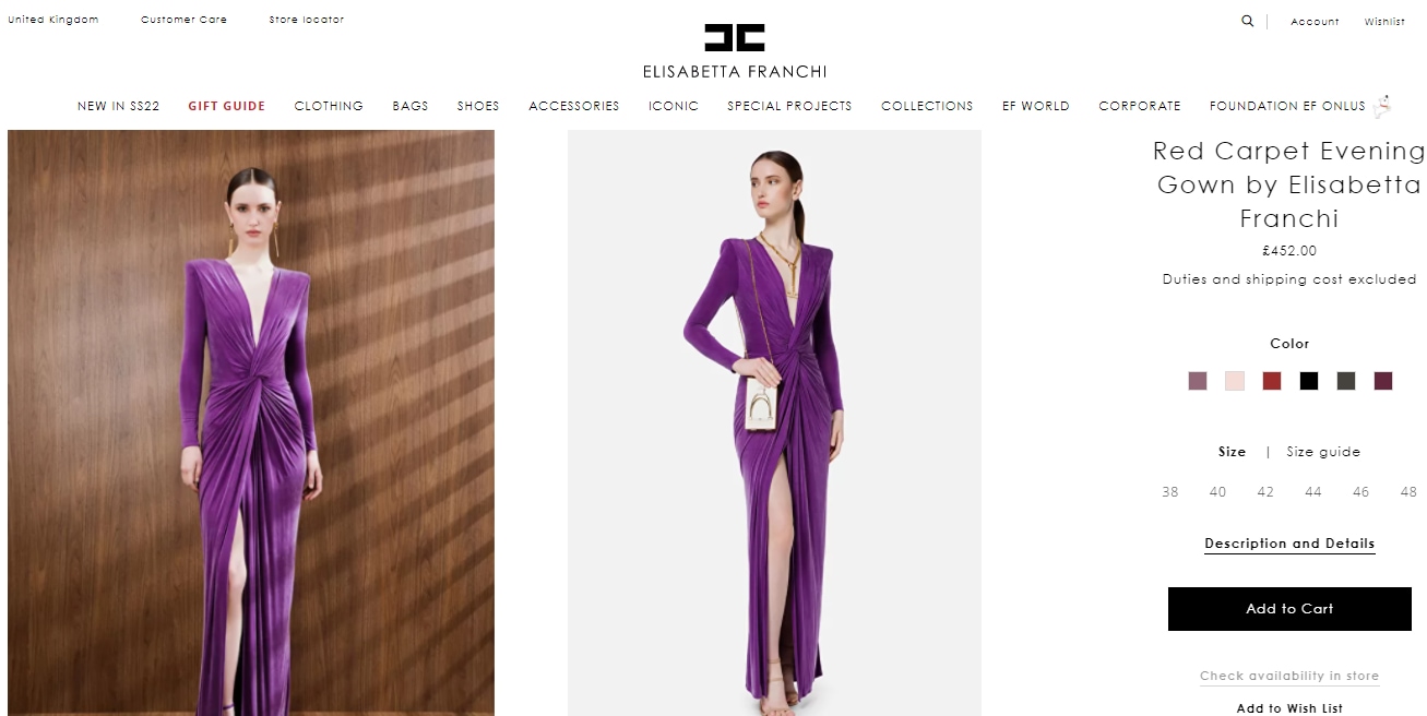 Esha Gupta's violet evening gown from Elisabetta Franchi(elisabettafranchi.com)