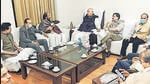 Opposition MPs hold a meeting to decide whether to attend a meeting called by the government on suspension of 12 MPs, in New Delhi on Monday. (ANI) Opposition MPs hold a meeting to decide whether to attend a meeting called by the government on suspension of 12 MPs, in New Delhi on Monday. (ANI)