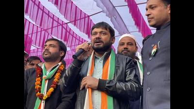 Congress leader Kanhaiya Kumar addressing a public rally at Bapu Dham Colony in Chandigarh on Monday. (HT Photo) Congress leader Kanhaiya Kumar addressing a public rally at Bapu Dham Colony in Chandigarh on Monday. (HT Photo)