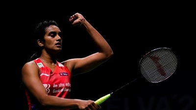 Huelva: India's P.V. Sindhu competes against Thailand's Pornpawee Chochuwong during their badminton match at the BWF World Championships in Huelva, Spain. (AP) Huelva: India's P.V. Sindhu competes against Thailand's Pornpawee Chochuwong during their badminton match at the BWF World Championships in Huelva, Spain. (AP)