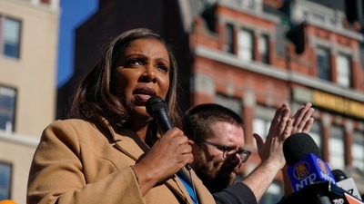 New York State Attorney General Letitia James speaks during a news conference (Reuters)