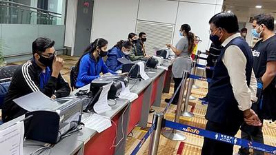 Union health minister Mansukh Mandaviya reviews RT-PCR testing facilities at the airport in New Delhi recently. (ANI) Union health minister Mansukh Mandaviya reviews RT-PCR testing facilities at the airport in New Delhi recently. (ANI)