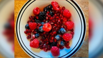Nature's cereal: This healthy cereal comprises of fruits of your choice and the milk is replaced with coconut water. Many influencers have tried the dish and have given positive reviews. (Instagram/@food.with.a.blog) Nature's cereal: This healthy cereal comprises of fruits of your choice and the milk is replaced with coconut water. Many influencers have tried the dish and have given positive reviews. (Instagram/@food.with.a.blog)