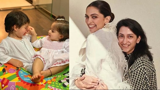 Taimur with Inaaya and Deepika Padukone with Anisha Padukone.&nbsp;