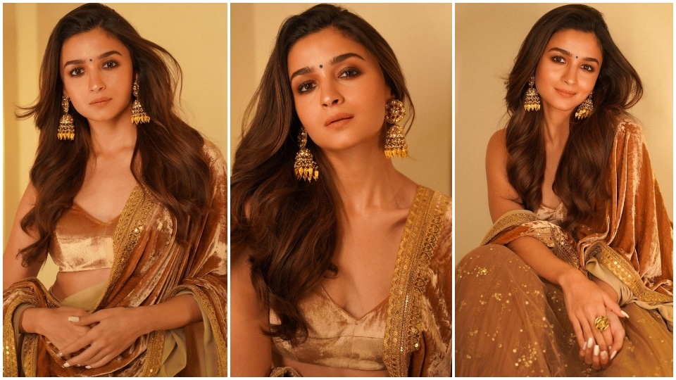 Alia Bhatt's stunning pics in golden-nude Sabyasachi lehenga set go viral:  Yay or Nay? | Fashion Trends - Hindustan Times