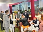 An image of the gathering shared by the Congress’ UP unit showed Mulayam Singh Yadav and Mohan Bhagwat sitting together and the latter blessing Union minister Arjun Meghwal. (Congress Twitter) An image of the gathering shared by the Congress’ UP unit showed Mulayam Singh Yadav and Mohan Bhagwat sitting together and the latter blessing Union minister Arjun Meghwal. (Congress Twitter)