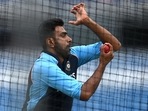 R Ashwin bowls in the nets. (Getty) R Ashwin bowls in the nets. (Getty)