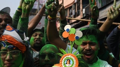 Mamata Banerjee's Trinamool Congress registered a landslide victory in the Kolkata Municipal Corporation (KMC) polls by winning 134 out of 144 wards on Tuesday. (AFP) Mamata Banerjee's Trinamool Congress registered a landslide victory in the Kolkata Municipal Corporation (KMC) polls by winning 134 out of 144 wards on Tuesday. (AFP)