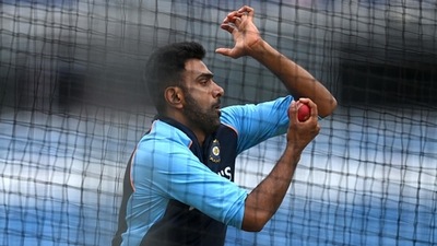 R Ashwin bowls in the nets. (Getty) R Ashwin bowls in the nets. (Getty)