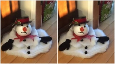Snowman at the front door – Make a DIY snow man with cotton, white cloth, gloves and a hat and watch it become the main attraction of the Christmas party. (https://in.pinterest.com/)
