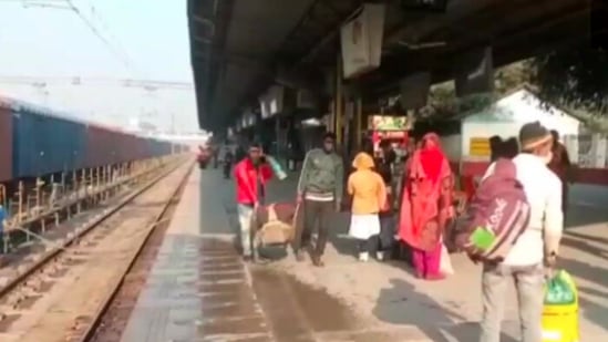Passengers face difficulties as train movement gets affected due to farmers' 'rail roko' agitation in parts of Punjab.(ANI)