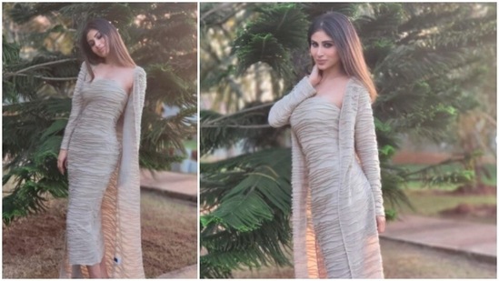 Mouni Roy has been having a very fun-filled holiday season. From vacationing in Goa to styling herself in fashionable outfits, the actor is having a gala time. Recently, the Gold actor dropped a few pictures on her Instagram handle casually relaxing in her backyard donning a body-hugging dress.(Intsgaram/@imouniroy)