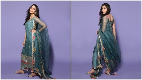 Sara Ali Khan's wardrobe is flooded with trendy traditional and contemporary ethnic wear. The actor has mentioned in several interviews about her endless love for all things ethnic and her social appearances and Instagram handle speaks volumes. Recently, the actor went all desi and opted for a blue funky salwar suit.(Amigos Communications)