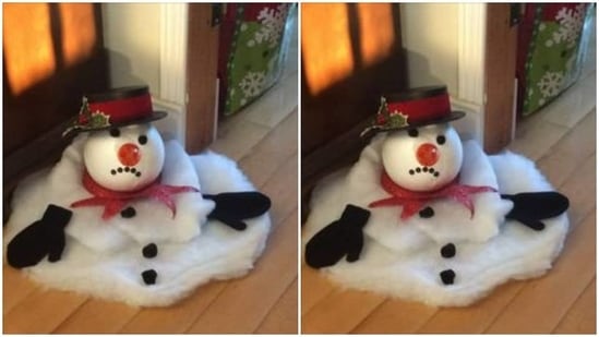 Snowman at the front door – Make a DIY snow man with cotton, white cloth, gloves and a hat and watch it become the main attraction of the Christmas party.(https://in.pinterest.com/)