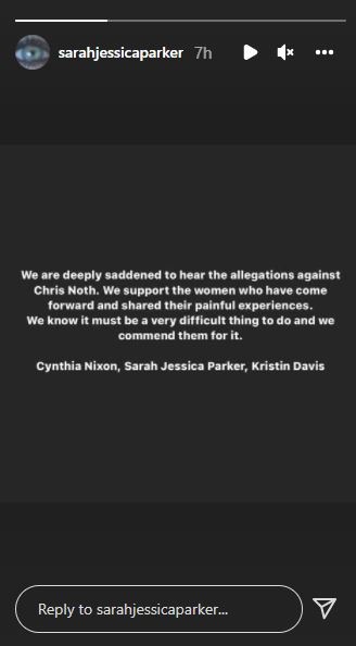 Sarah Jessica Parker, Cynthia Nixon, and Kristin Davis shared a statement.