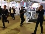 Benedict Cumberbatch, who features as Dr Strange in Spider-Man: No Way Home, running at the film's premiere. Benedict Cumberbatch, who features as Dr Strange in Spider-Man: No Way Home, running at the film's premiere.