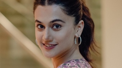 Completing her attire with a pair of black heels, Taapsee accessorised her look with a pair of silver hoop earrings from Soni Sapphire. (Instagram/taapsee) Completing her attire with a pair of black heels, Taapsee accessorised her look with a pair of silver hoop earrings from Soni Sapphire. (Instagram/taapsee)