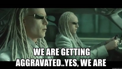 Those ghastly dreadlocked twins from Matrix Reloaded (2003) play their part in an epic chase and fight scene. They think as one but attack with the power of two. A perfect meme for you and your best buddy or tribe, when you’re all part of a hive mind, annoyed or triggered by the exact same things. (Courtesy: Warner Bros.)