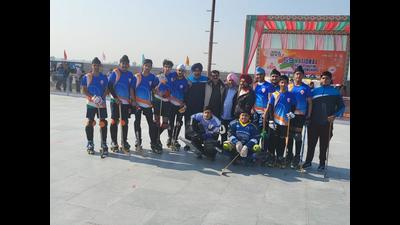 The Chandigarh junior roller skating team which won the national championship. (HT Photo)