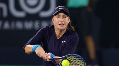 Switzerland's Belinda Bencic in action during her match against Tunisia's Ons Jabeur. (REUTERS)