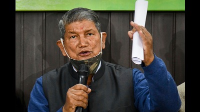 Senior Congress leader Harish Rawat ata press conference in Dehradun on Wednesday (PTI)