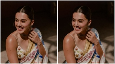 Assisted by makeup artist Hinal Dattani and hair stylist Amit Thakur, Taapsee opted for a minimal makeup look. In nude eyeshadow, black eyeliner, mascara-laden eyelashes, contoured cheeks and a shade of nude lipstick, Taapsee looked stunning. (Instagram/@taapsee)