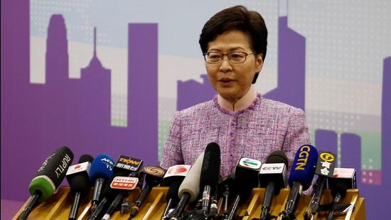 Hong Kong Chief Executive Carrie Lam speaks at a news conference in Beijing, China. (REUTERS)