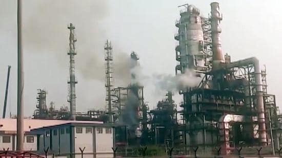 Shutdown and maintenance work is going on at some of the major units in the IOC refinery. The accident happened around 2.40 pm on Tuesday at the MSQ unit during a shutdown-related work at the Indian Oil Corporation (IOC) refinery in Haldia . (ANI PHOTO.)