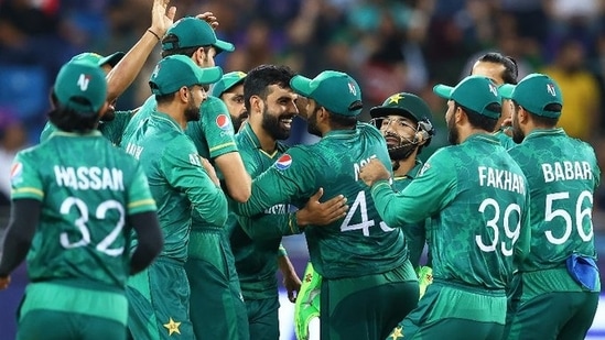 File Photo of Pakistan cricket team during the T20 World Cup 2021.(TWITTER)