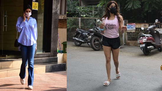 Khushi Kapoor was seen at Zoya Akhtar's office on Tuesday while her actor sister Janhvi Kapoor was spotted at her Pilates class. (Varinder Chawla)