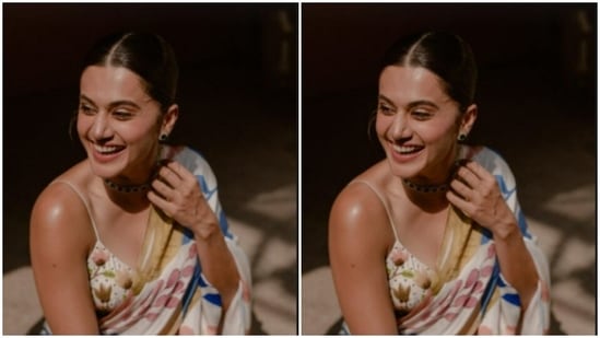 Assisted by makeup artist Hinal Dattani and hair stylist Amit Thakur, Taapsee opted for a minimal makeup look. In nude eyeshadow, black eyeliner, mascara-laden eyelashes, contoured cheeks and a shade of nude lipstick, Taapsee looked stunning.(Instagram/@taapsee)