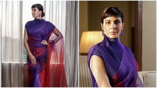 Kirti Kulhari had no blues on Wednesday. The actor was decked up in shades of purple and red and they drove our midweek blues as well. The actor, on Wednesday, shared a slew of pictures from one of her fashion photoshoots and we are drooling on her traditional ensemble.(Instagram/@iamkirtikulhari)