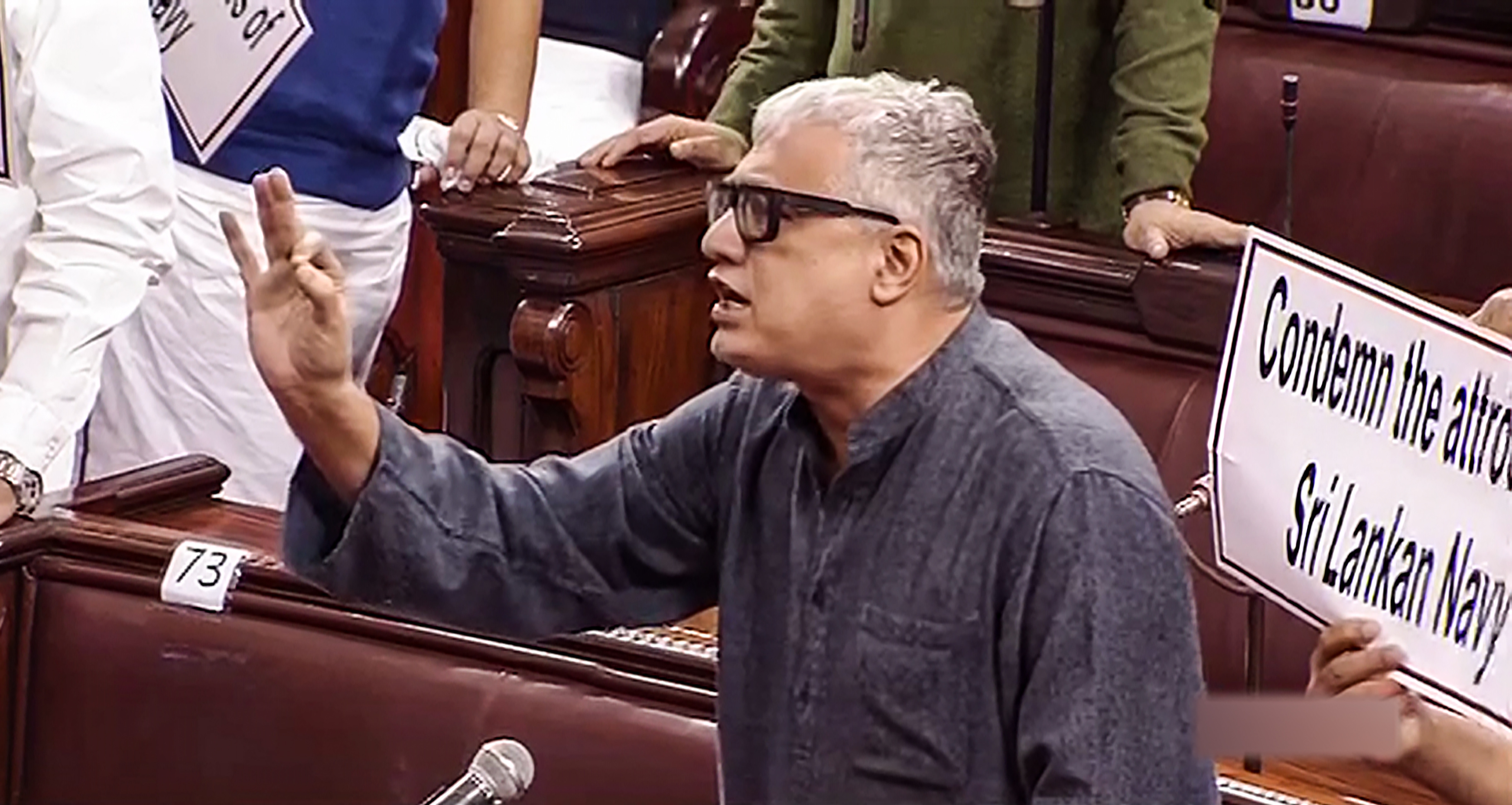 TMC MP Derek O'Brien speaks in the Rajya Sabha during the Winter Session of Parliament on December 21, 2021.&nbsp; (PTI)