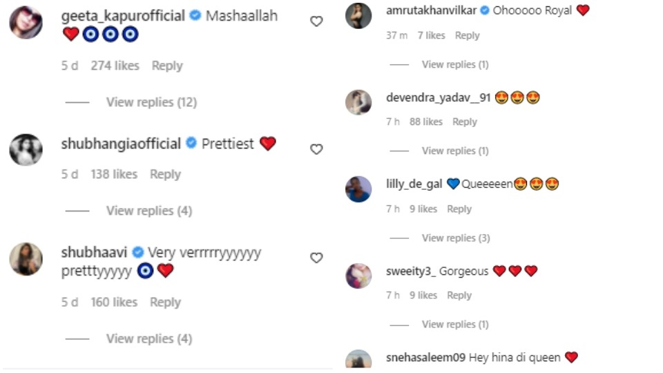 Comments on Hina Khan's post. Comments on Hina Khan's post. 