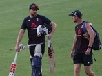 England's Dawid Malan, left, interacts with Assistant Coach Paul Collingwood. England's Dawid Malan, left, interacts with Assistant Coach Paul Collingwood.