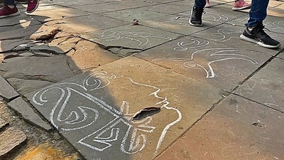 The designs catch the attention of a passerby.